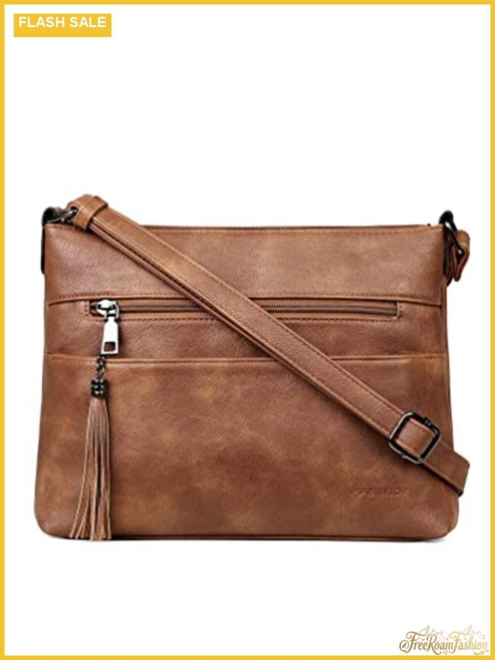 Faux Leather Crossbody Purse with Zippered Pockets, Adjustable Strap